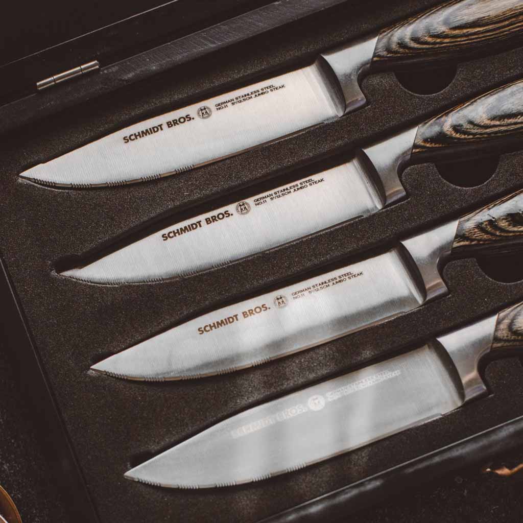 Schmidt Brothers Kitchen Cutlery Schmidt Brothers - Bonded Ash 4-Piece Jumbo Steak Knife Set, High-Carbon German Stainless Steel Cutlery