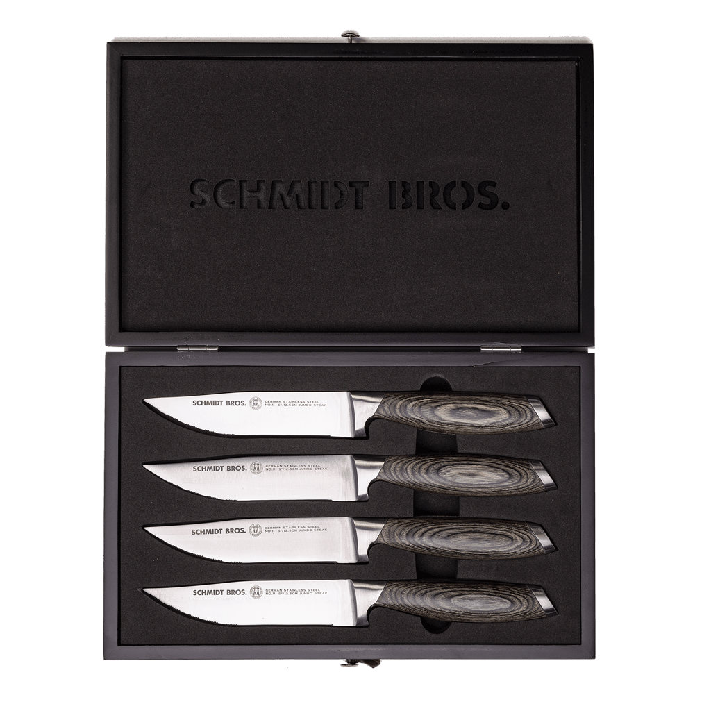 Schmidt Brothers Kitchen Cutlery Schmidt Brothers - Bonded Ash 4-Piece Jumbo Steak Knife Set, High-Carbon German Stainless Steel Cutlery