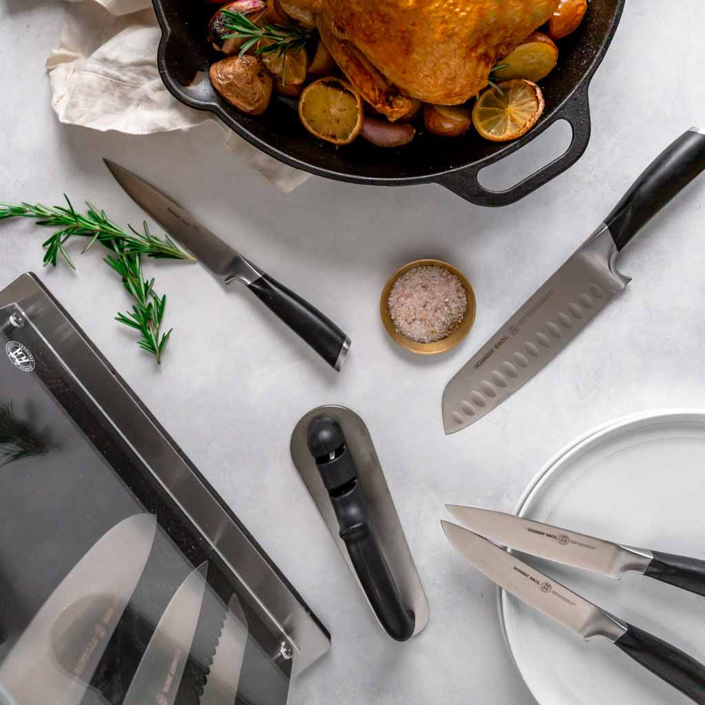 Schmidt Brothers Kitchen Cutlery Schmidt Brothers, Bonded Ash, 7-Piece Knife Set, High-Carbon Stainless Steel Cutlery with Black Ash Wood and Acrylic Magnetic Knife Block