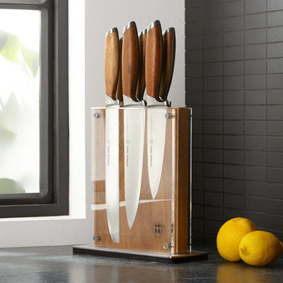 Schmidt Brothers Kitchen Cutlery Schmidt Brothers - Bonded Teak, 7-Piece Knife Set, High-Carbon Stainless Steel Cutlery with Acacia and Acrylic Magnetic Knife Block