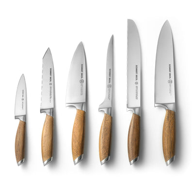 Schmidt Brothers Kitchen Cutlery Schmidt Brothers - Bonded Teak, 7-Piece Knife Set, High-Carbon Stainless Steel Cutlery with Acacia and Acrylic Magnetic Knife Block