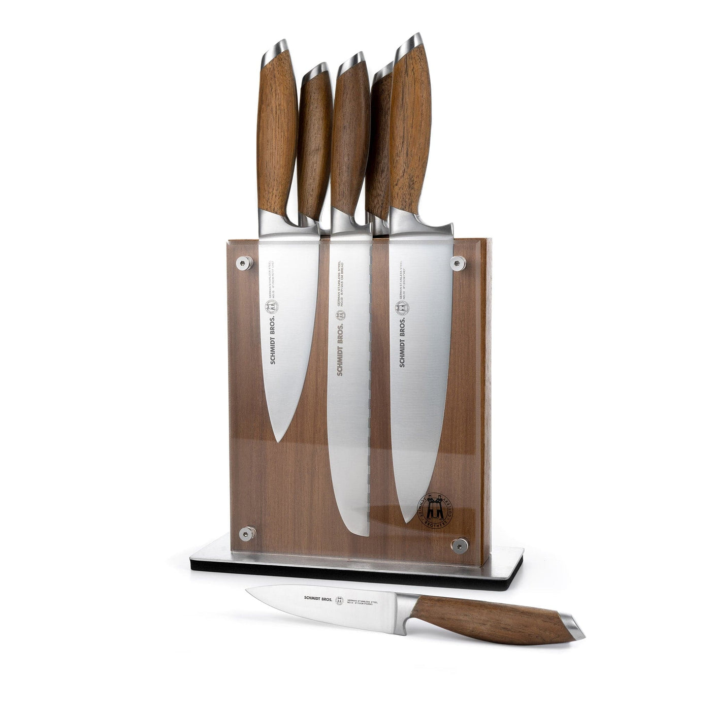 Schmidt Brothers Kitchen Cutlery Schmidt Brothers - Bonded Teak, 7-Piece Knife Set, High-Carbon Stainless Steel Cutlery with Acacia and Acrylic Magnetic Knife Block