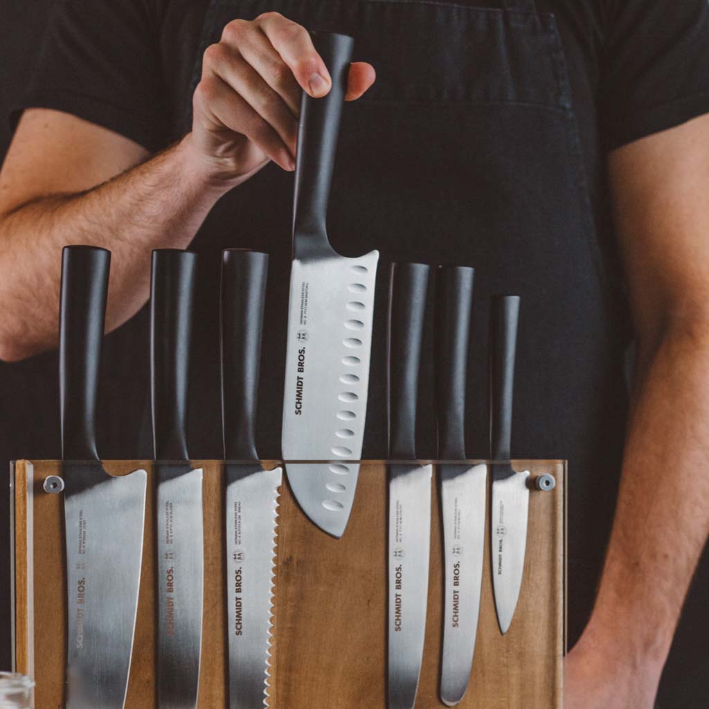 Schmidt Brothers Kitchen Cutlery Schmidt Brothers - Carbon 6, 15-Piece Knife Set, High-Carbon Stainless Steel Cutlery with Acacia and Acrylic Magnetic Knife Block and Knife Sharpener