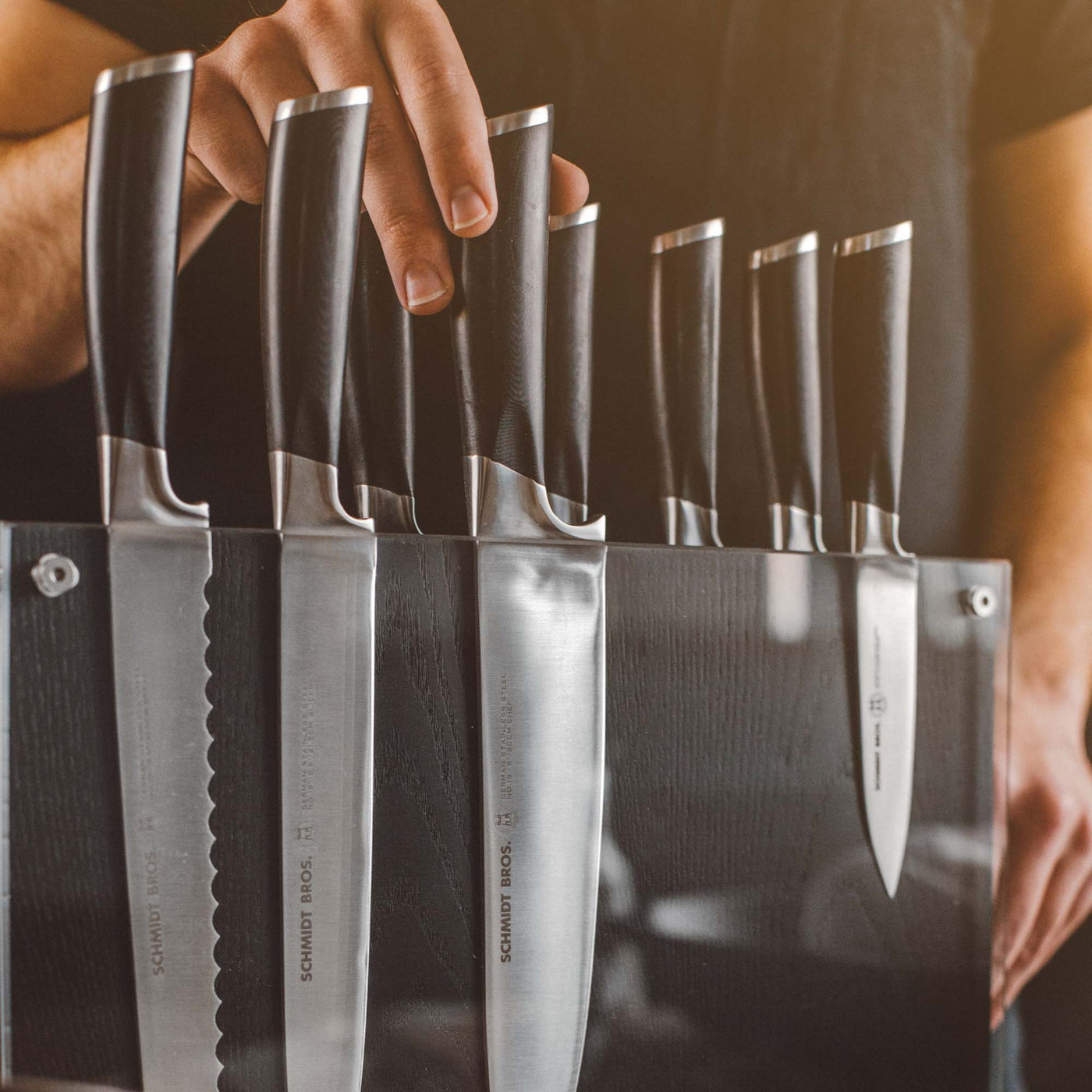 Schmidt Brothers Kitchen Cutlery Schmidt Brothers, Heritage Series, 12-Piece Knife Set, High-Carbon Stainless Steel Cutlery and Acrylic Magnetic Knife Block