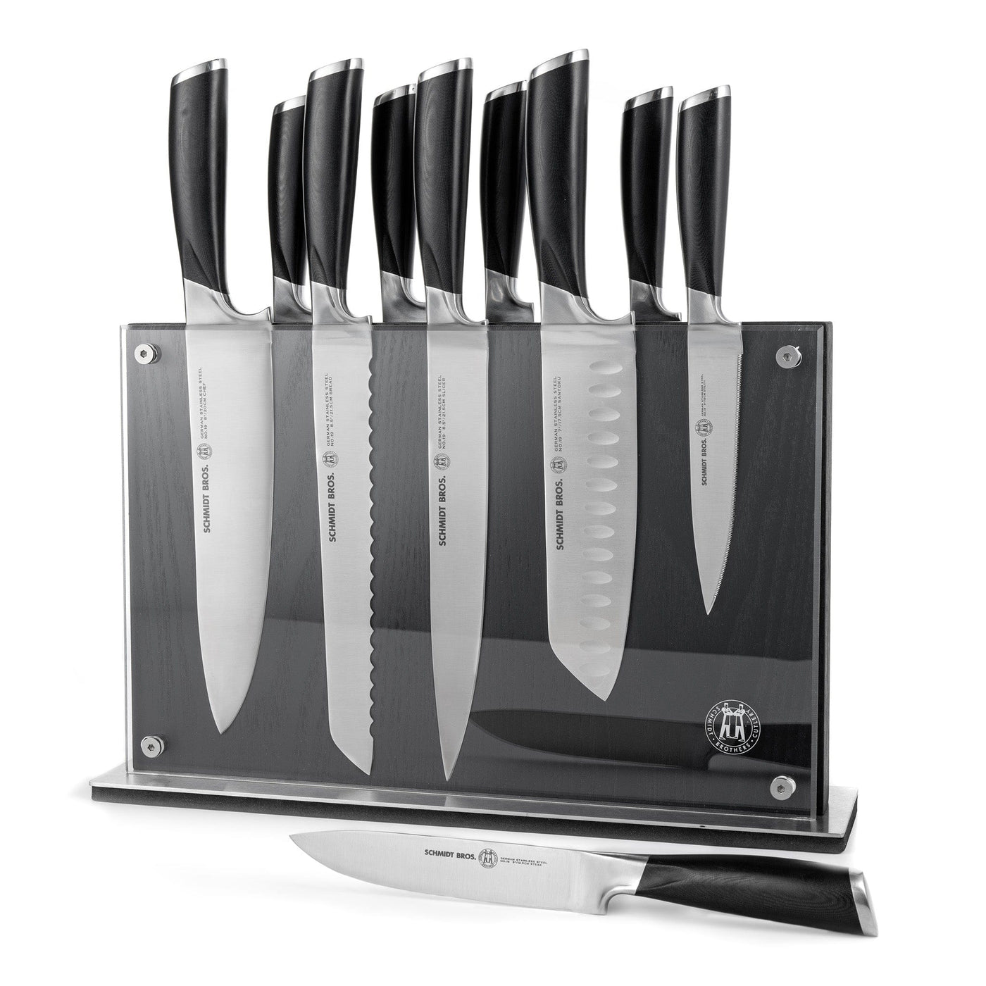 Schmidt Brothers Kitchen Cutlery Schmidt Brothers, Heritage Series, 12-Piece Knife Set, High-Carbon Stainless Steel Cutlery and Acrylic Magnetic Knife Block